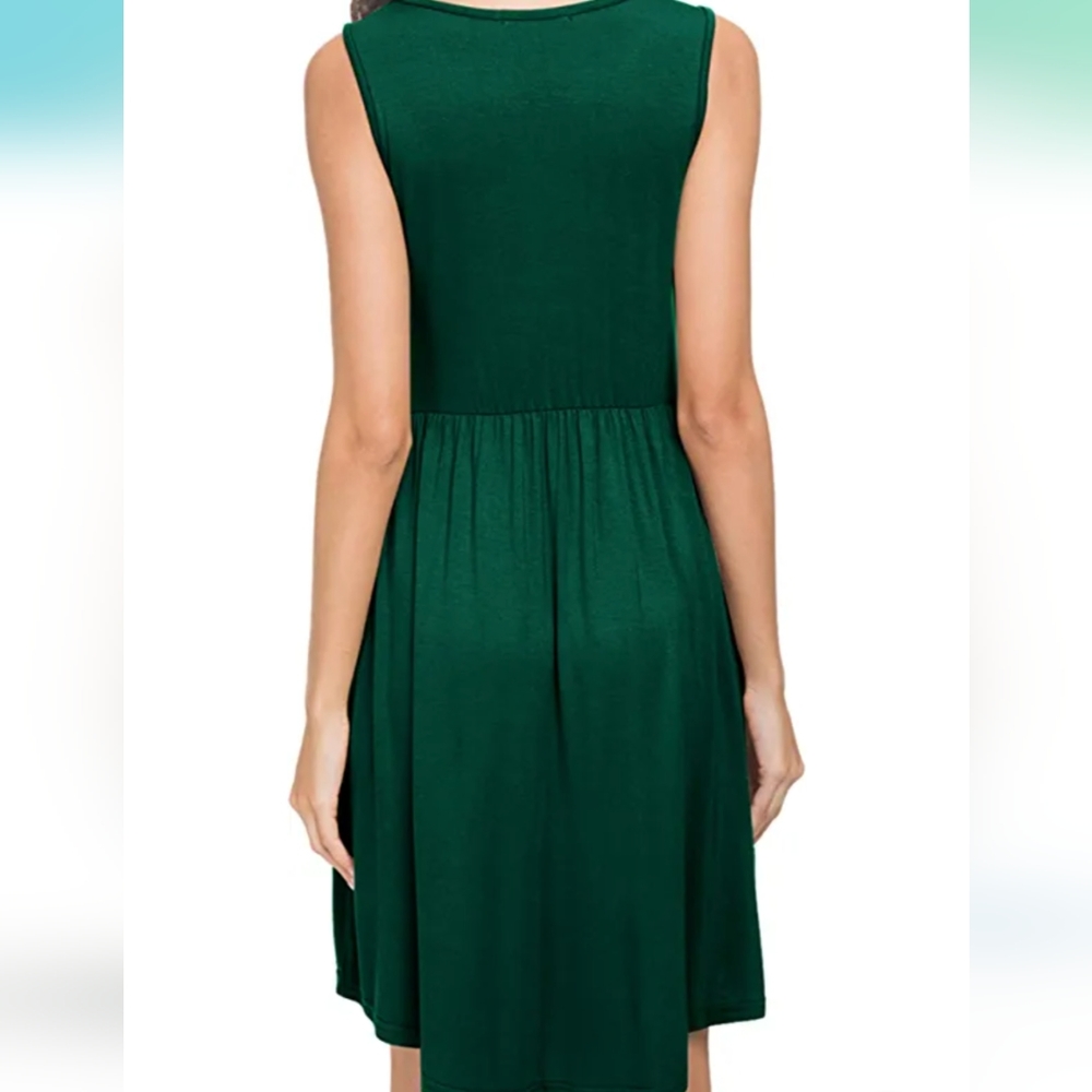 Women's Sleeveless Swing Dress with Pockets in Forest Green - Picture 4 of 6
